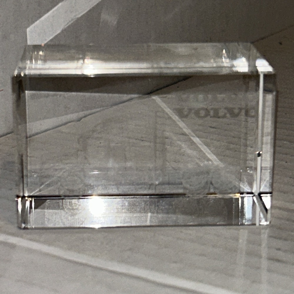 Crystal Glass 3D Laser‎ Etched VOLVO Paperweight Solid Cube Semi Truck